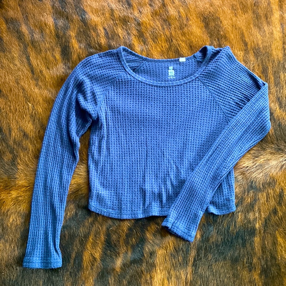 Navy Long-Sleeve Crop Top- Size M